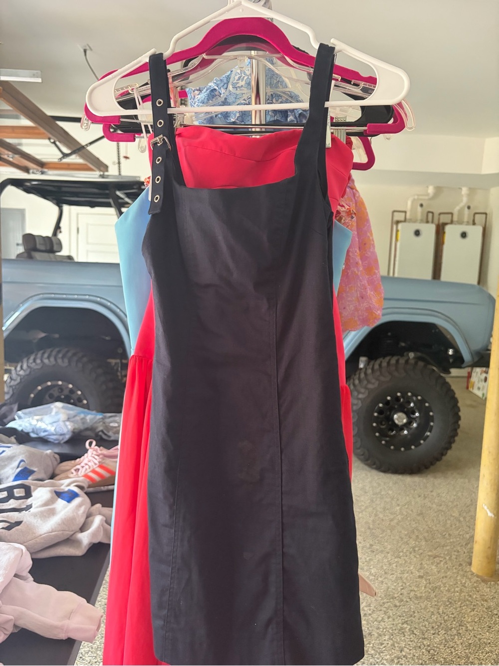 Anthropologie Black and Red Colorblock Pinafore Dress